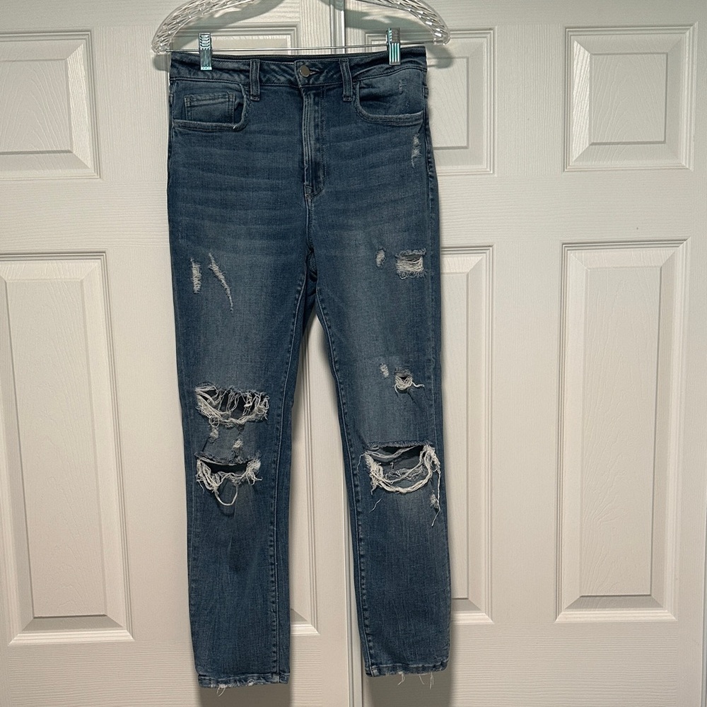 Flying Monkey Distressed Ankle Jeans in Dark Blue